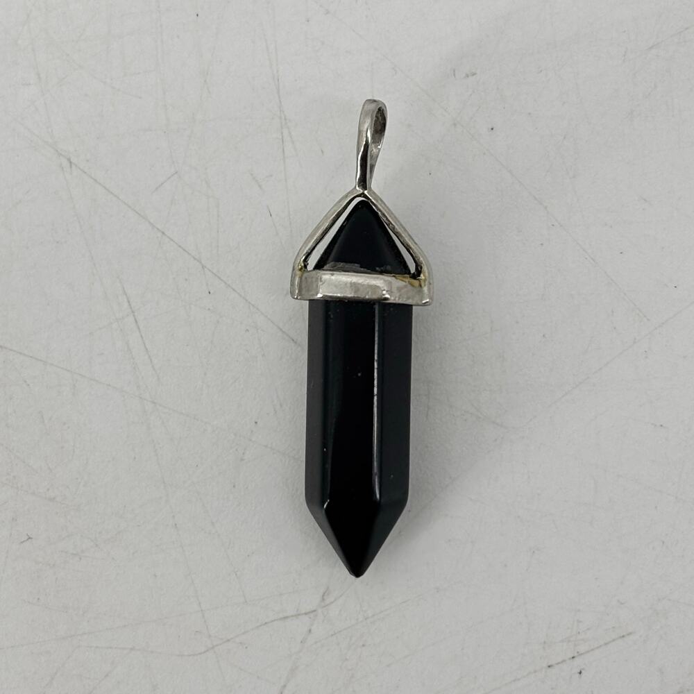Black Glass Stone Pendant Classic Double-Terminated Shaped Charm